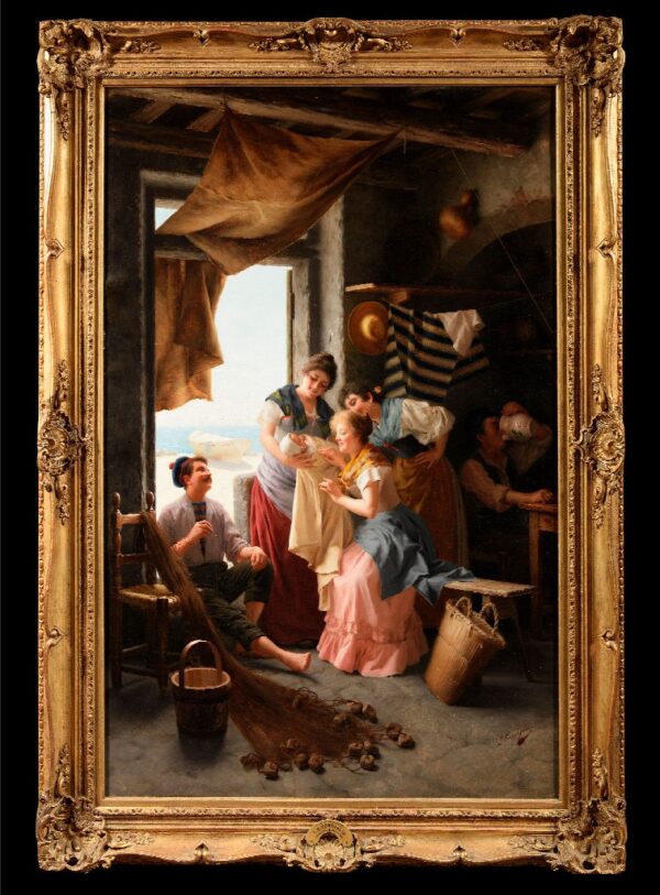 The New Baby by Giovanni Battista Torriglia (Italian, 1857 - 1937) in a gold frame