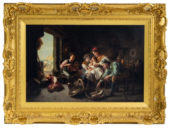 Gold framed image of The Day’s Catch, Italy by Giovanni Battista Torriglia (Italian, 1857 - 1937)