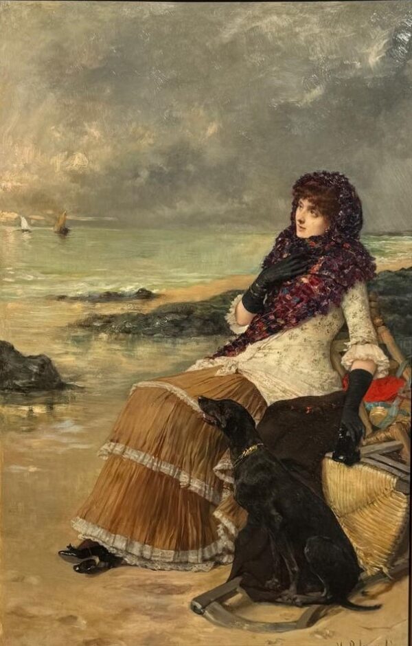 Watching the Sailing Boats from the Beach by Vincent Palmaroli (Spanish, 1834 – 1896)
