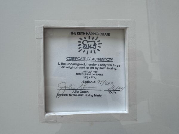 Certificate of authenticity from Keith Haring estate